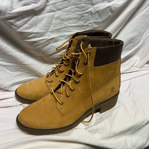 Timberland Women's Brinda 6 Inch Wheat Nubuck Lace-Up Heel Boots, A1KLL